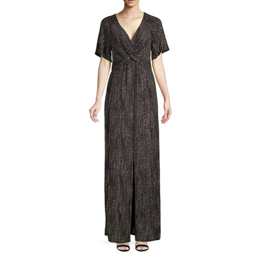 H Halston Twist Metallic Gown